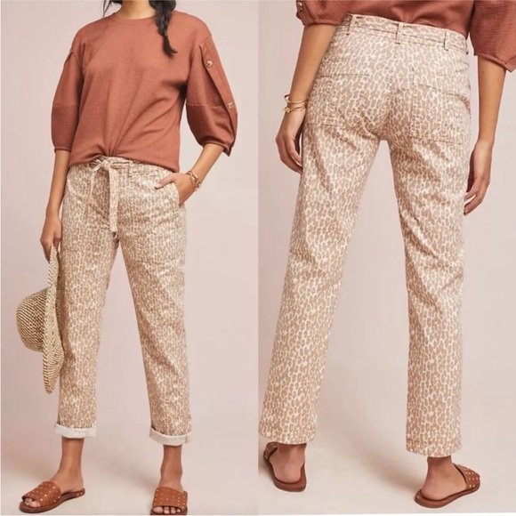 Anthropologie Pants - Anthropologie The Wanderer beige tan leopard print jean pants with belt size 26